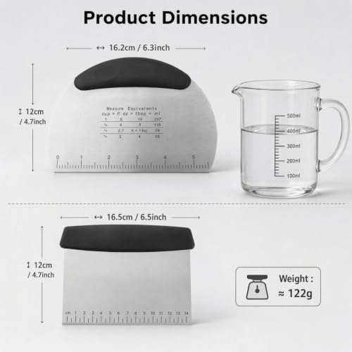 MakerAuer 2 Pack Dough Scraper with Scale, Stainless Steel Bench