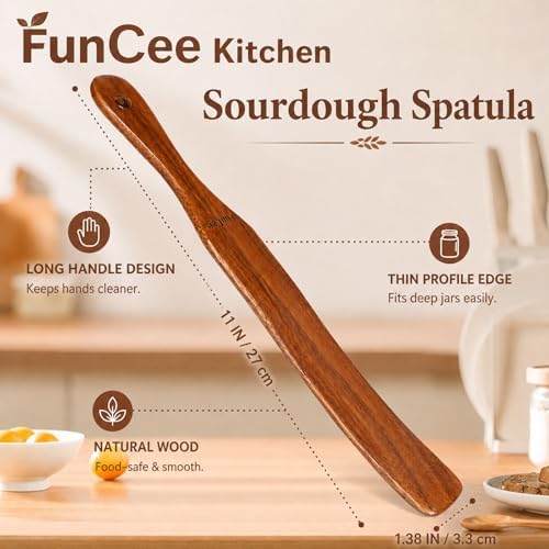 2 Pack Wooden Spurtle for Sourdough Starter, Teak Wood