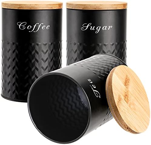 Bekith 3 Pack Kitchen Canisters with Bamboo Lids, Airtight Metal