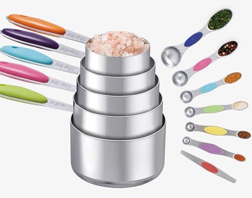 12 PCS Measuring Cups and Spoons Set Stainless Steel, 5 Measuring Cups