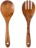 Teak Wood Salad Serving Spoon and Spork 13-Inch, Large Wooden Salad