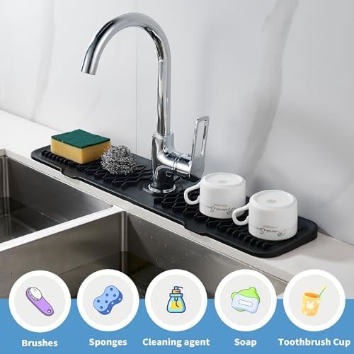 24inch Silicone Faucet Splash Guard Black Kitchen Sink Dish Drying