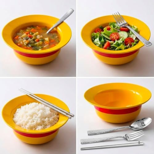 Straw Hat Ceramic Bowl Set w/ Spoon Fork & Chopsticks - Novelty Ramen