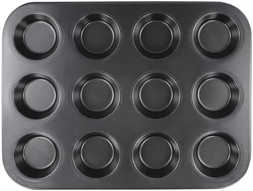 12-Cup Muffin Pan, Non-Stick Cupcake Baking Tin, 4 Pack Carbon Steel