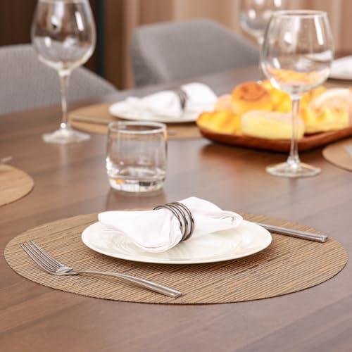 15 Inch Round Placemats Set of 6, Washable Vinyl Woven Place Mats