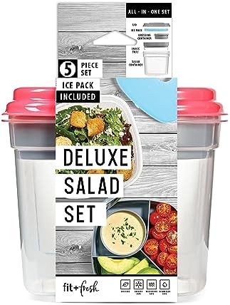 Fit & Fresh Pink Salad Container For Lunch, 4 Cup Adult Salad Lunch