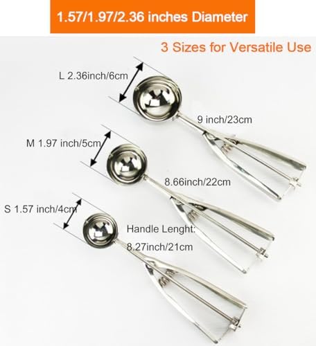 Ice Cream Scoop Set, Stainless Steel Cookie Scoops Set of 3