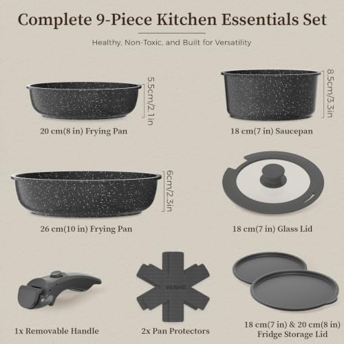 YASHE 9Pcs Granite Nonstick Pots and Pans Set, Stackable, Oven Safe