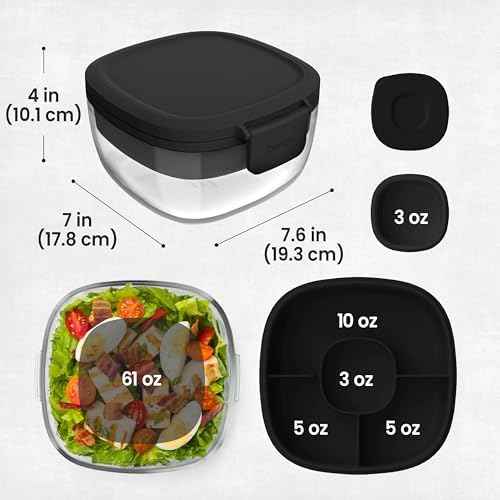 Bentgo Glass Salad Container, 7.6-Cup Bowl with Airtight Lid
