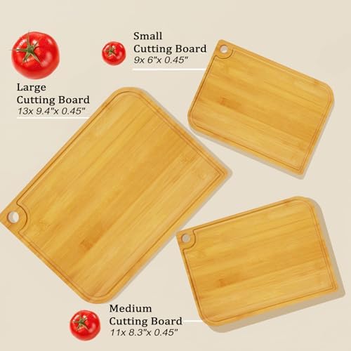 Bamboo Cutting Boards for Kitchen Set of 3 - Wood Cutting Boards with