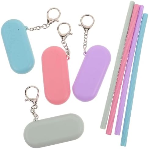 4 Sets Foldable Straws with Keychain, Cleaner and Storage Case
