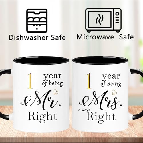 1 Year Anniversary Coffee Mugs Set of 2 for Couple Boyfriend