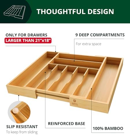 ROYAL CRAFT WOOD Bamboo Silverware Organizer, 9 Slot
