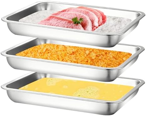 3Pcs Stainless Steel Breading Trays Set, Breading Dishes for Chicken