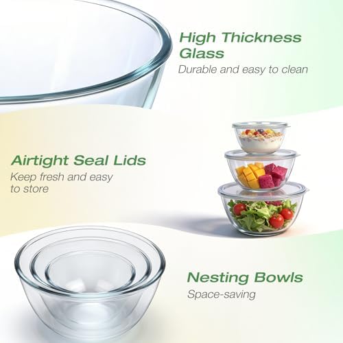 Glass Mixing Bowls with Lids Set of 5