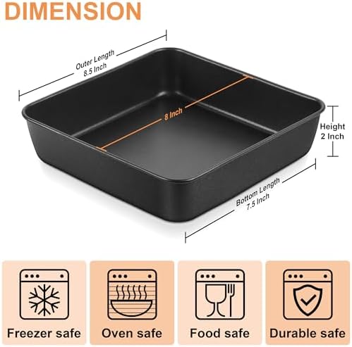 E-far 8x8 Baking Pan, Nonstick Square Cake Pan with Stainless Steel