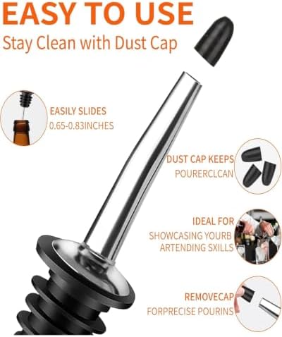 72 Pack Stainless Steel Liquor Pour Spouts with Dust Caps for Bars