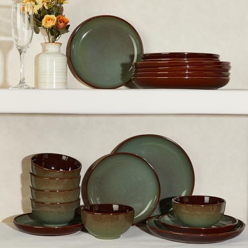 Pokini Ceramic Dinnerware Sets for 12, 36pcs Plates and Bowls Sets Dish Set