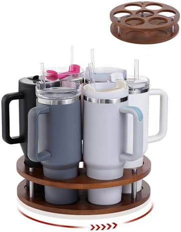 Rotating Wood Tumbler Organizer, 30 oz 40 oz Spinning Turnable