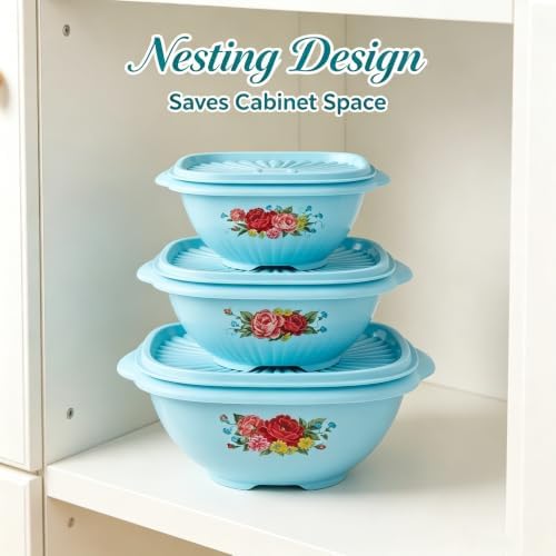 8 Piece Nesting Plastic Bowl Set With Matching Lids, Teal, Multi-Size