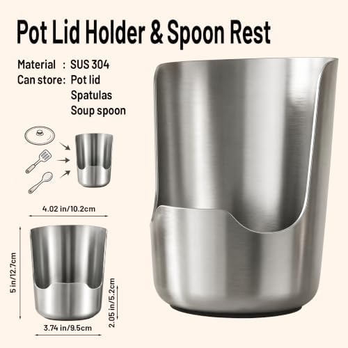 Pot Lid Holder and Spoon Rest, 304 Stainless Steel Kitchen Utensil