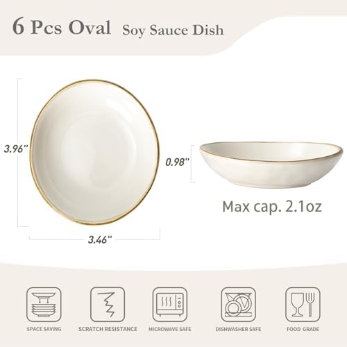 famiware Ceramic Soy Sauce Dish, 2.1oz Dipping Bowl Set of 6, Vanilla