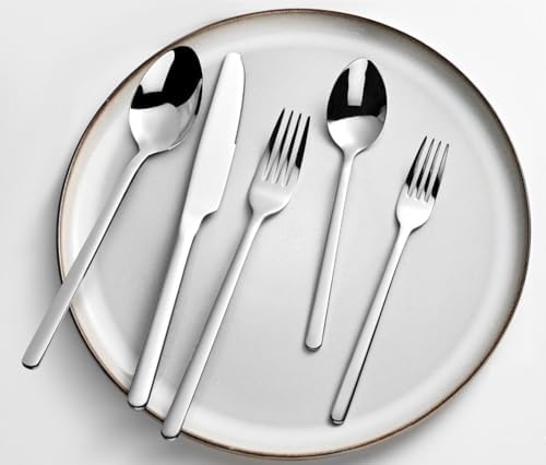 KINGSTONE 30 Pieces Silverware Set, Flatware Cutlery Set for 6, 18/10 Stainless Steel Silverware Utensils Minimalist Design Dishwasher Safe