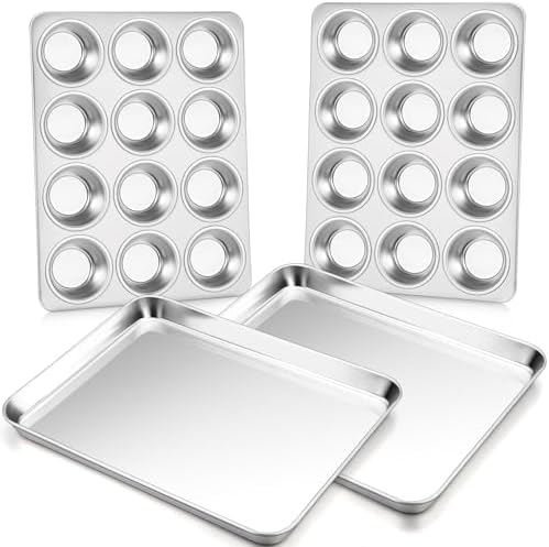 P&P CHEF Muffin Pan Cupcake Baking Pan with 16 Inch Baking Sheet Set