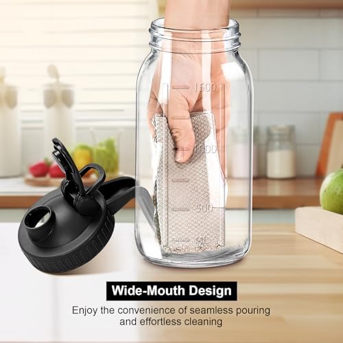 64oz Mason Jar Pitcher, Airtight & Leakproof Glass Pitcher with Lid