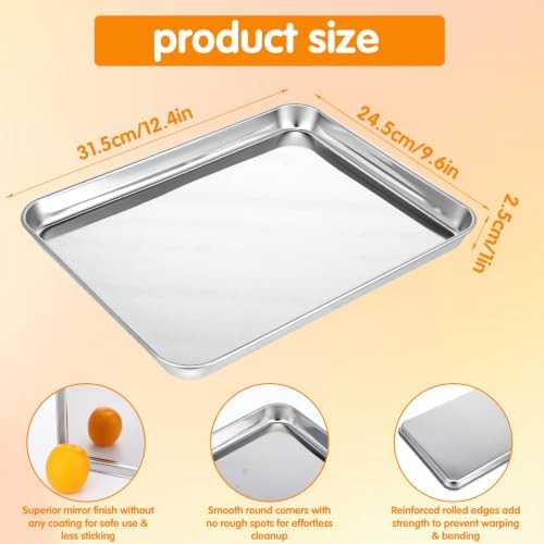 2 Pcs Baking Sheet 12.5" x 10" Stainless Steel Quarter Sheet Pan Set