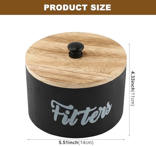 Wooden Coffee Filter Holder with Lid, Round Coffee Filter Storage