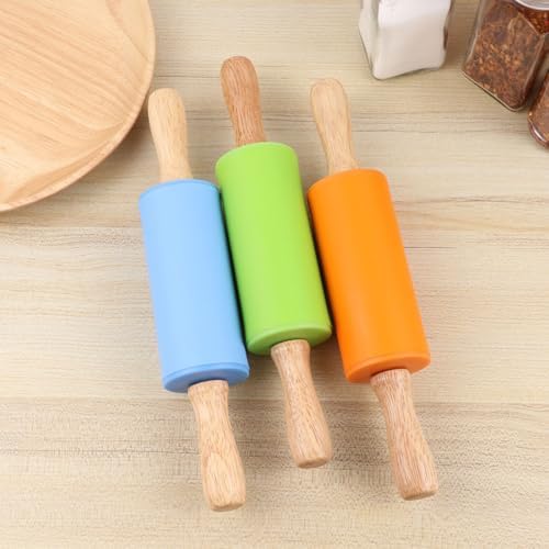 Children's Silicone Rolling Pin Set, 4pcs Wood Baking Tool