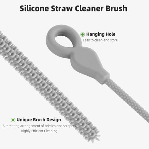 Silicone Straw Cleaner Brush, 4Pcs Reusable Straw Brush Gray
