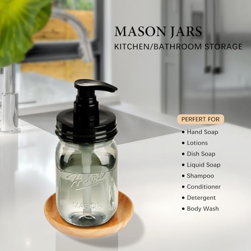 Amolliar Plastic Mason Jar Soap Dispenser with Pump Lid 16OZ -2 Pack