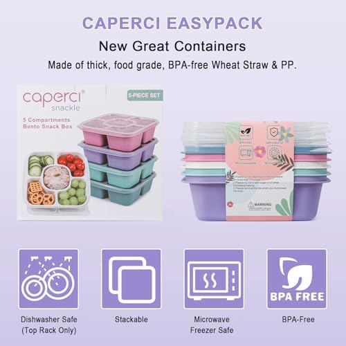 Caperci 5-Pack Lunchable Container Set for Kids & Adults