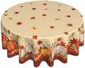Fall Tablecloth 60 Inch Round White Orange Pumkins Festival Table