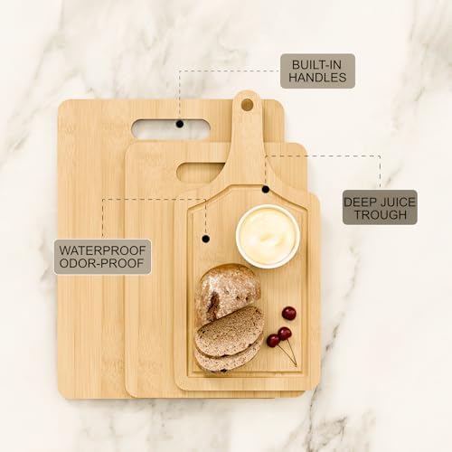 Bamboo Cutting Board Set of 3 Natural Wooden Chopping Boards with
