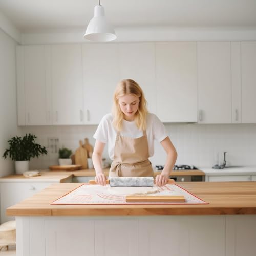 Marble Rolling Pin with Non-Stick Silicone Mat & Wood Base, 16.9-Inch