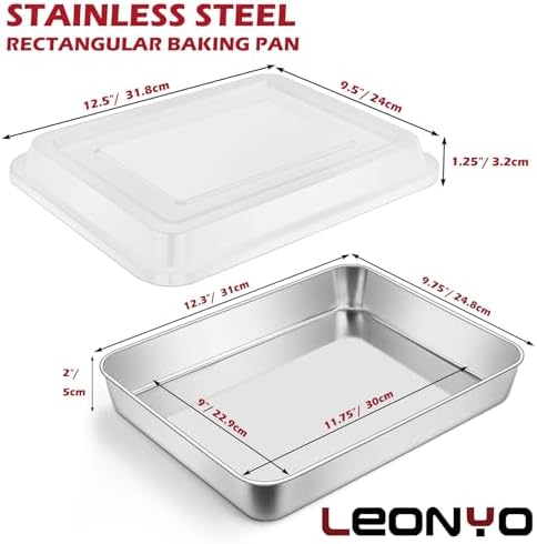 Leonyo Baking Pan with Lid Set of 4, 121⁄3 x 93⁄4 x 2 Inch Rectangular