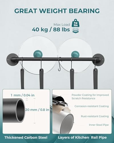 OROPY 21'' Pot Rack Wall Mounted, Iron Pipe Hanging Rack, 10 S Hooks, 2Pack