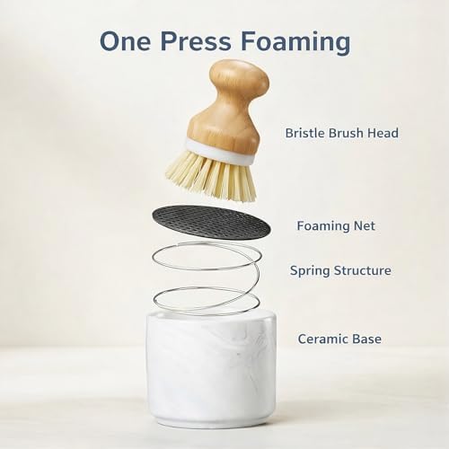 ONEMORE Bamboo Dish Brush with Ceramic Foaming Base