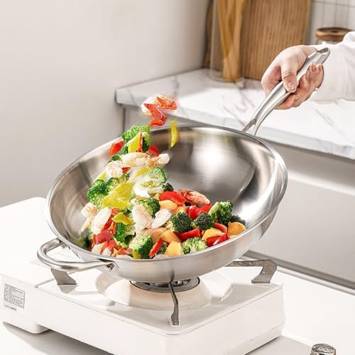 Stainless Steel 316 Wok with Glass Lid, Tri-Ply Stir Fry Pan with Handle, Induction Compatible (12.5 inch)