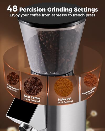 Tuni G1 Conical Burr Coffee Grinder, 48 Settings, Silver