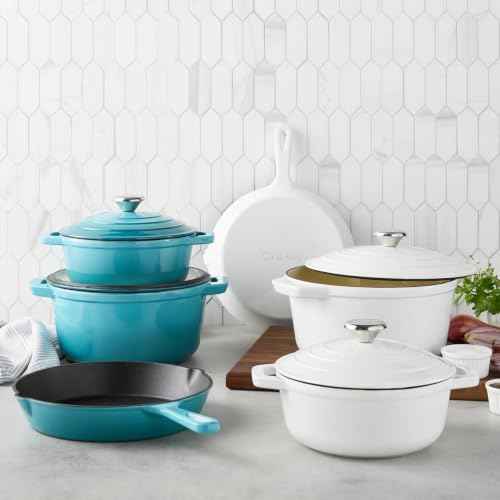 Sur La Table Enameled Cast Iron 5-Piece Set, Light Blue