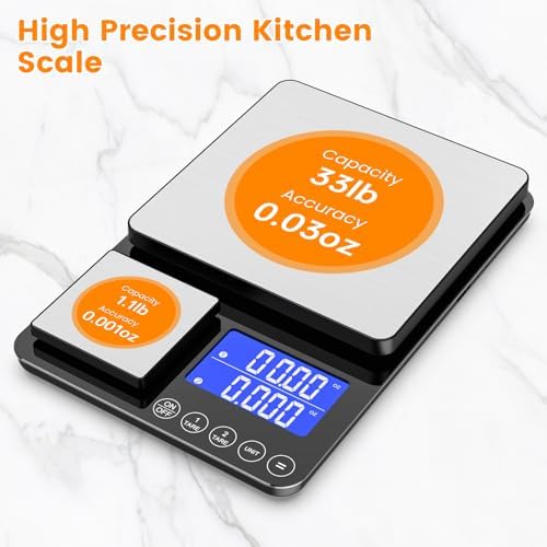 KKZ 0.001oz/33lb Kitchen Scale, Dual Platform Food Scale Grams and