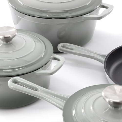 7 Piece Enameled Cast Iron Cookware Set, Heavy Duty Pots and Pans with