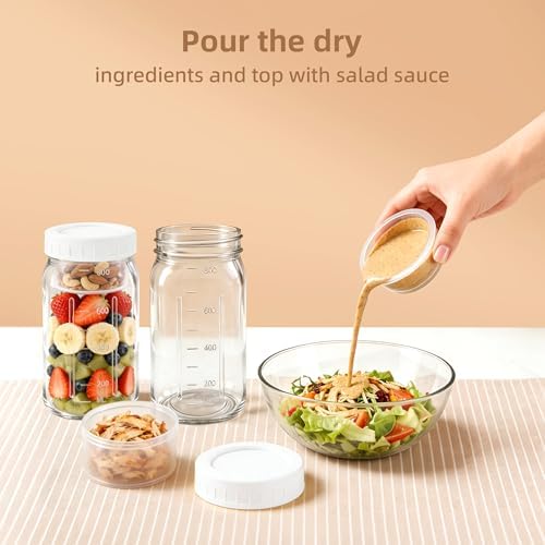 4Pack Glass Salad Jars with lids meal prep- 32oz Leakproof container