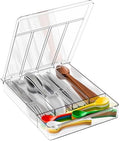 Yieach Clear Silverware Organizer with Lid, 9 Inch