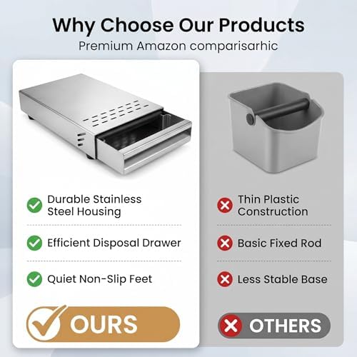 Coffee Knock Box, Stainless Steel Drawer Type Coffee Grind Container