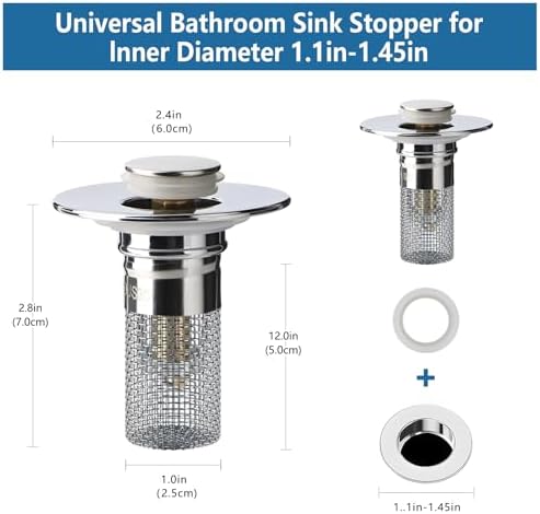 2pcs Bathroom Sink Drain Pop-Up Stoppers, Stainless Steel